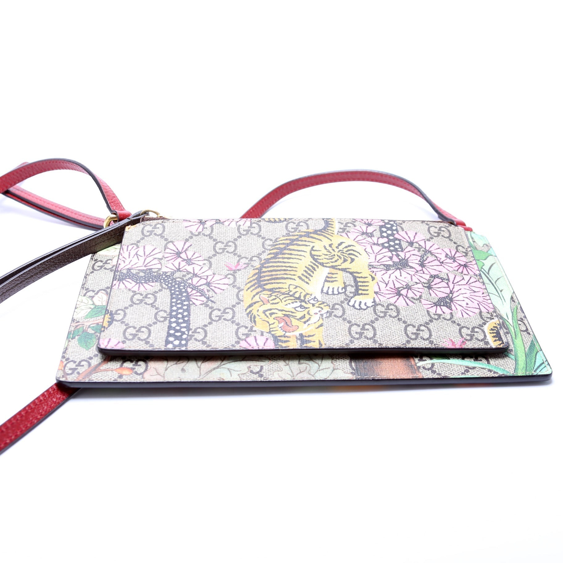 Gucci 454111 GG Supreme Tian/Bengal Double Zip Shoulder Bag