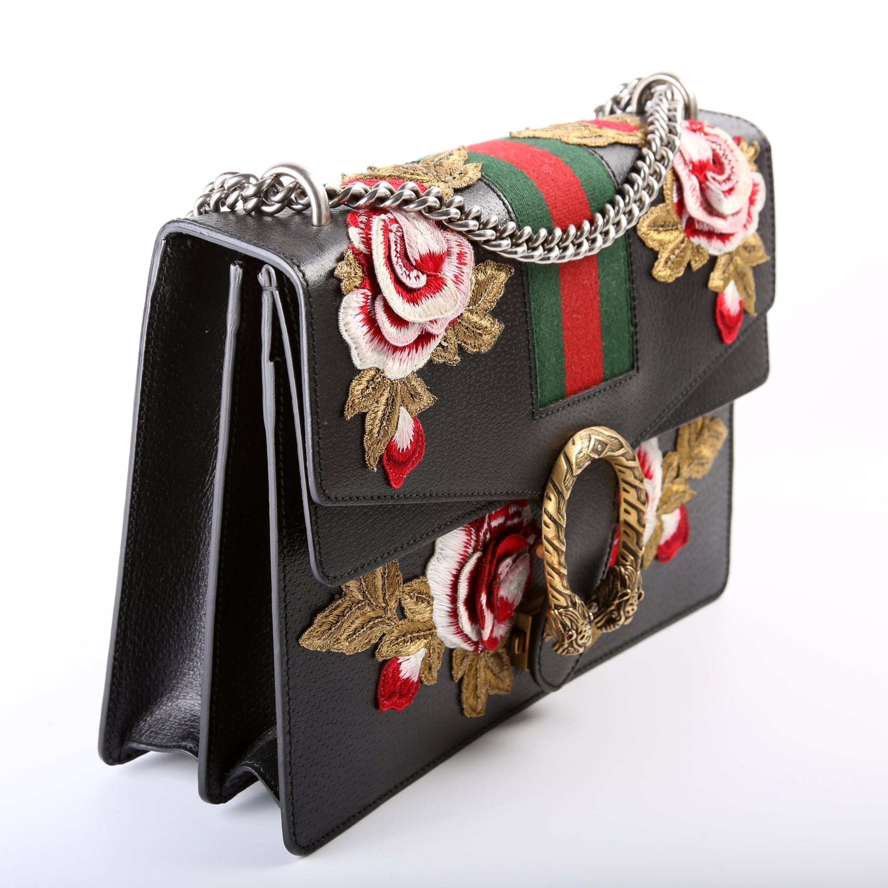 Gucci 403348 Dionysus Leather Floral Embroidered Shoulder Medium Bag