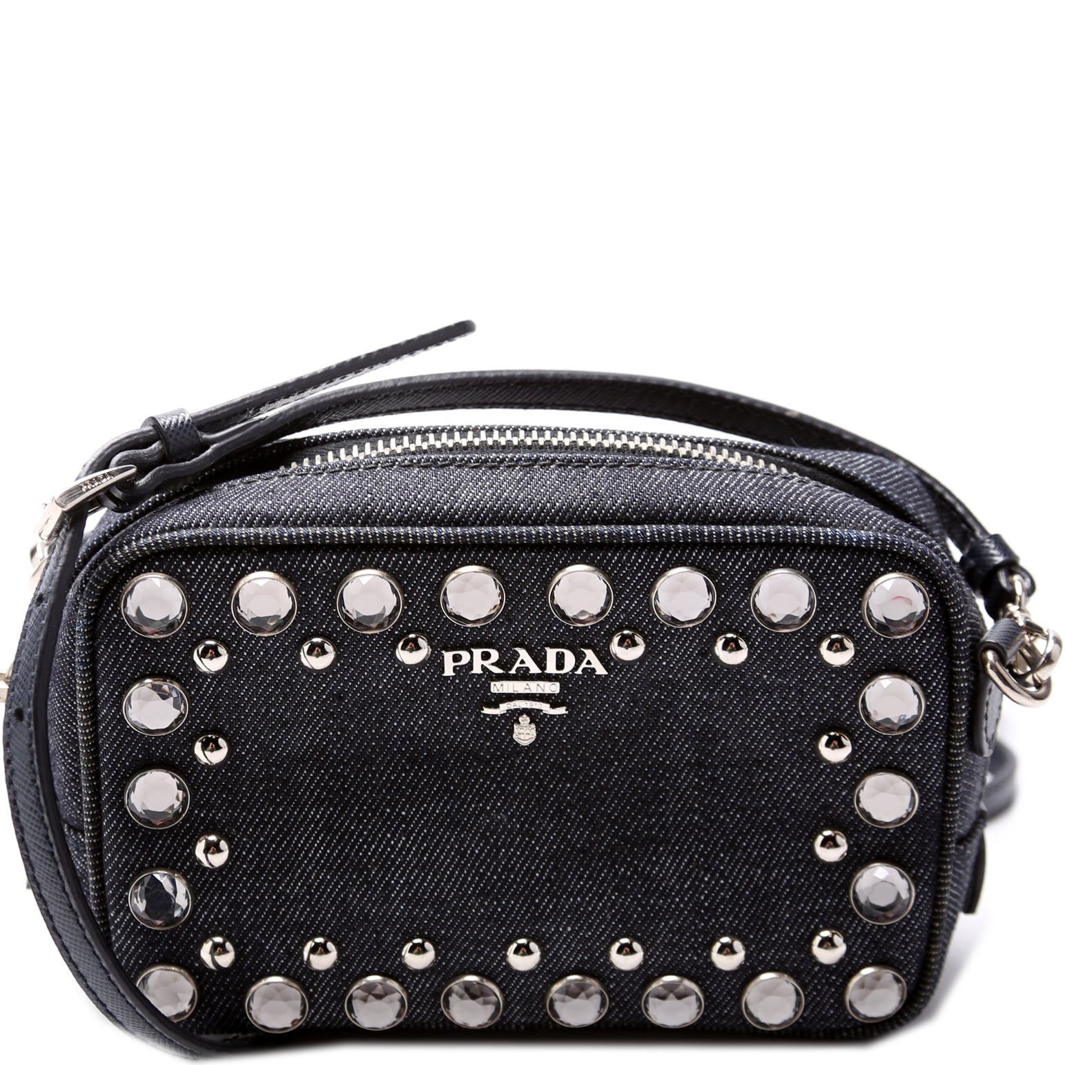 Prada Denim Studded Embellished Mini Camera Bag