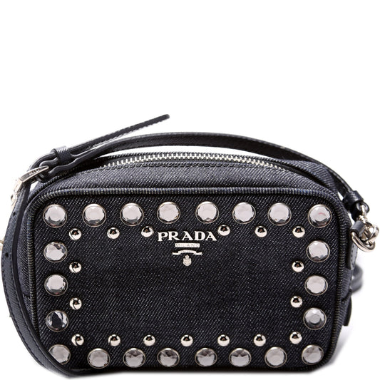 Prada Denim Studded Embellished Mini Camera Bag