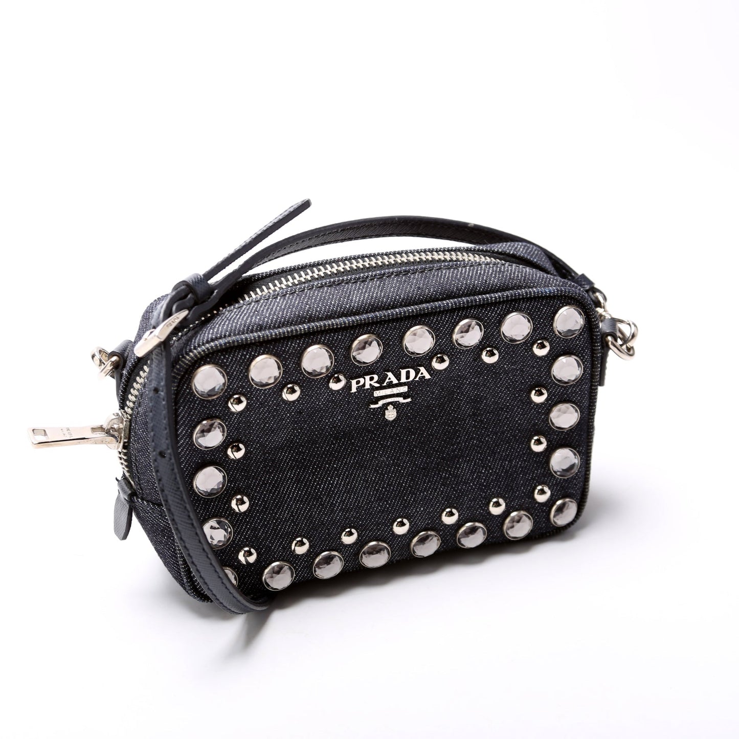 Prada Denim Studded Embellished Mini Camera Bag