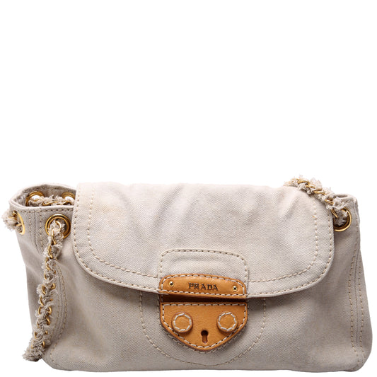 Prada Denim Chain Flap Militare Shoulder Bag