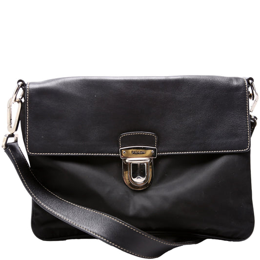 Prada Nylon/Leather Pushlock Shoulder Bag