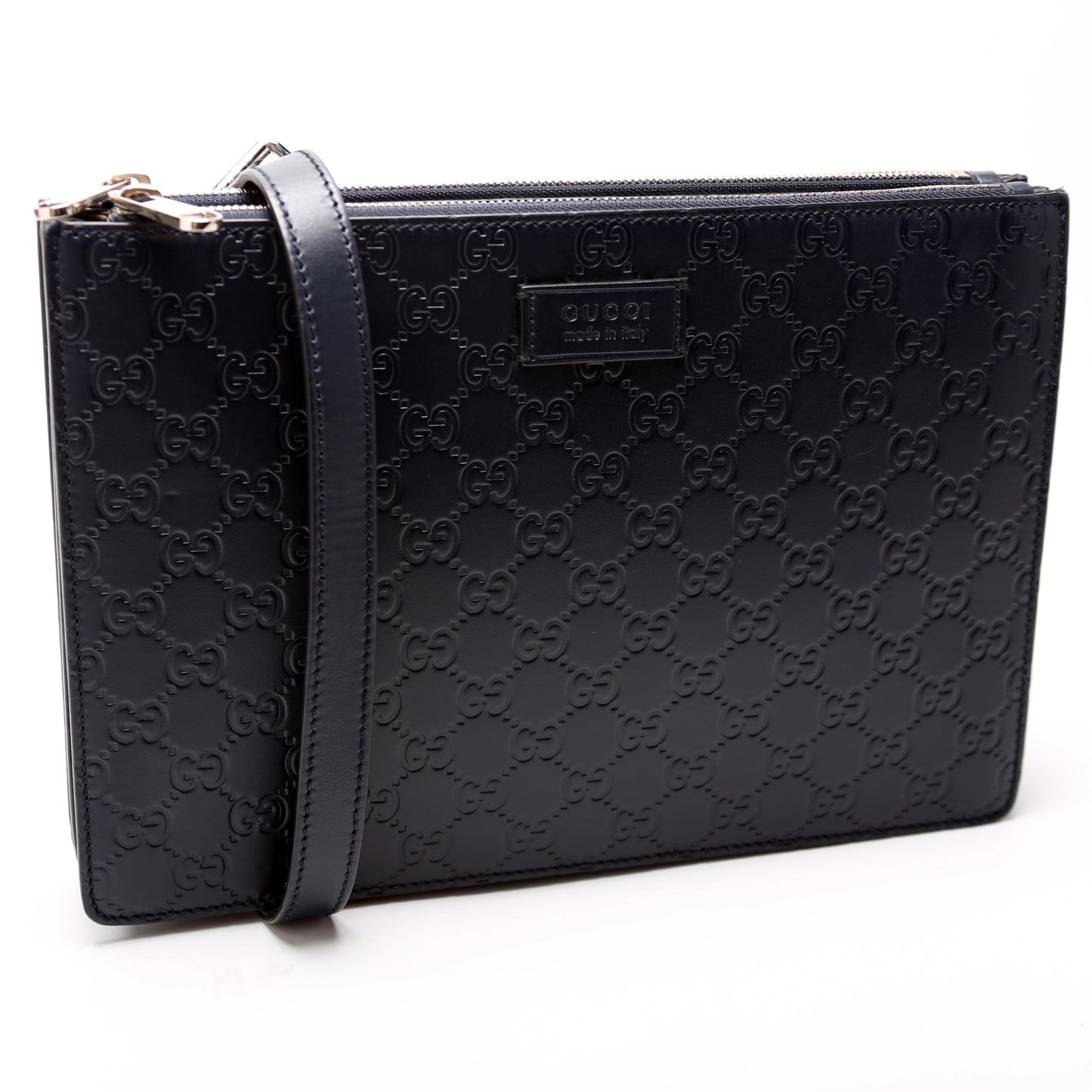 Gucci 450953 GG Leather Double Zip Messenger Bag