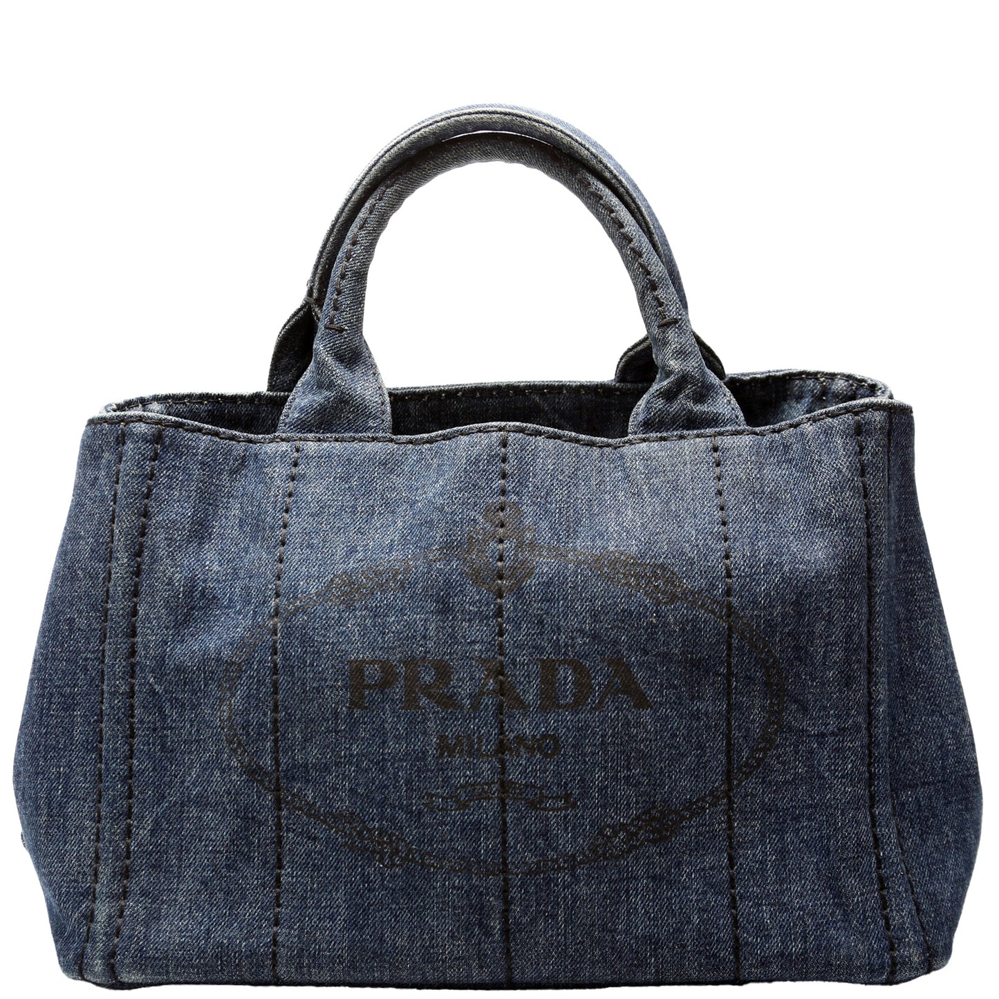 Prada Canapa Denim Canvas Small Tote Bag