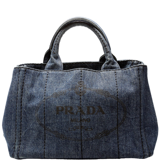 Prada Canapa Denim Canvas Small Tote Bag
