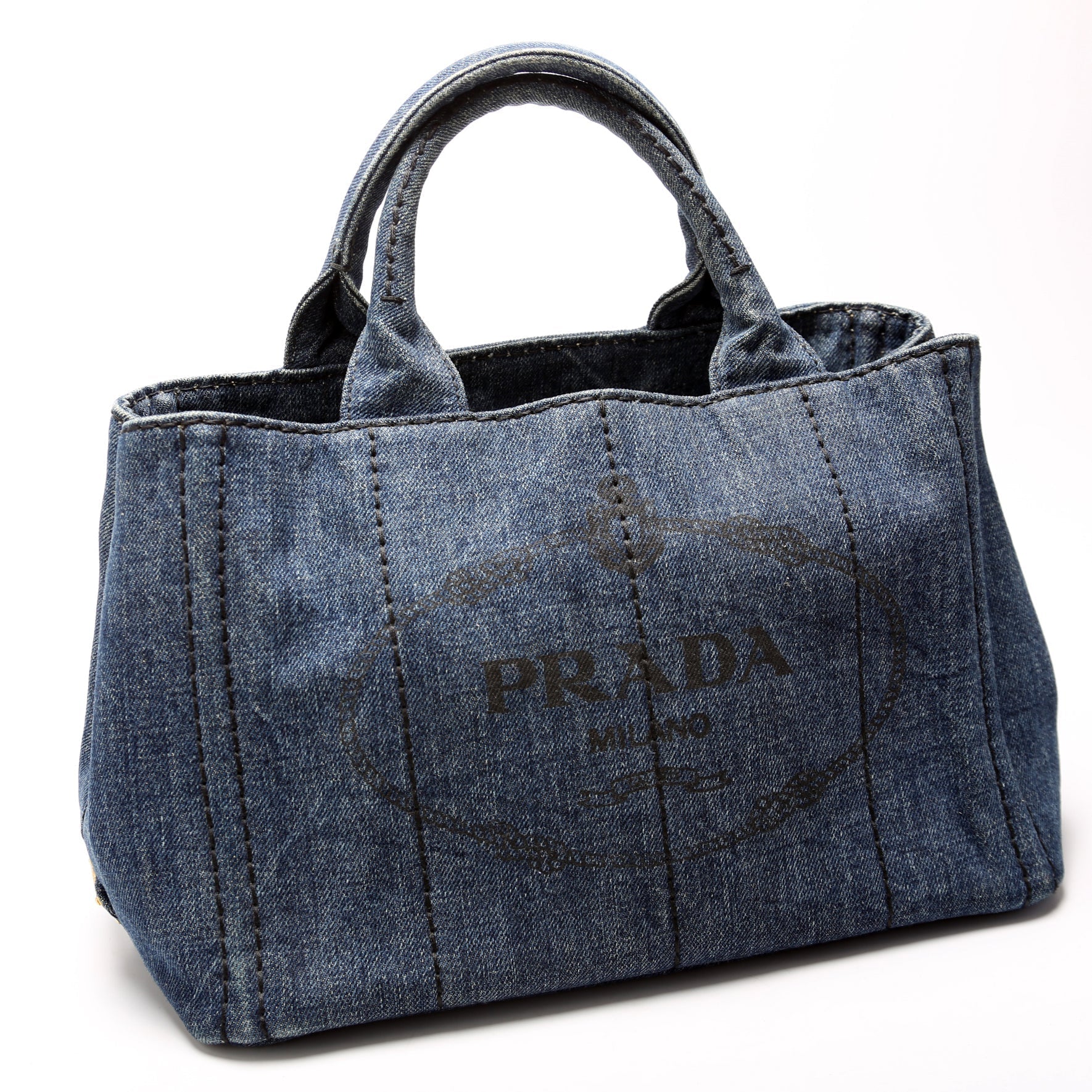 Prada Canapa Denim Canvas Small Tote Bag