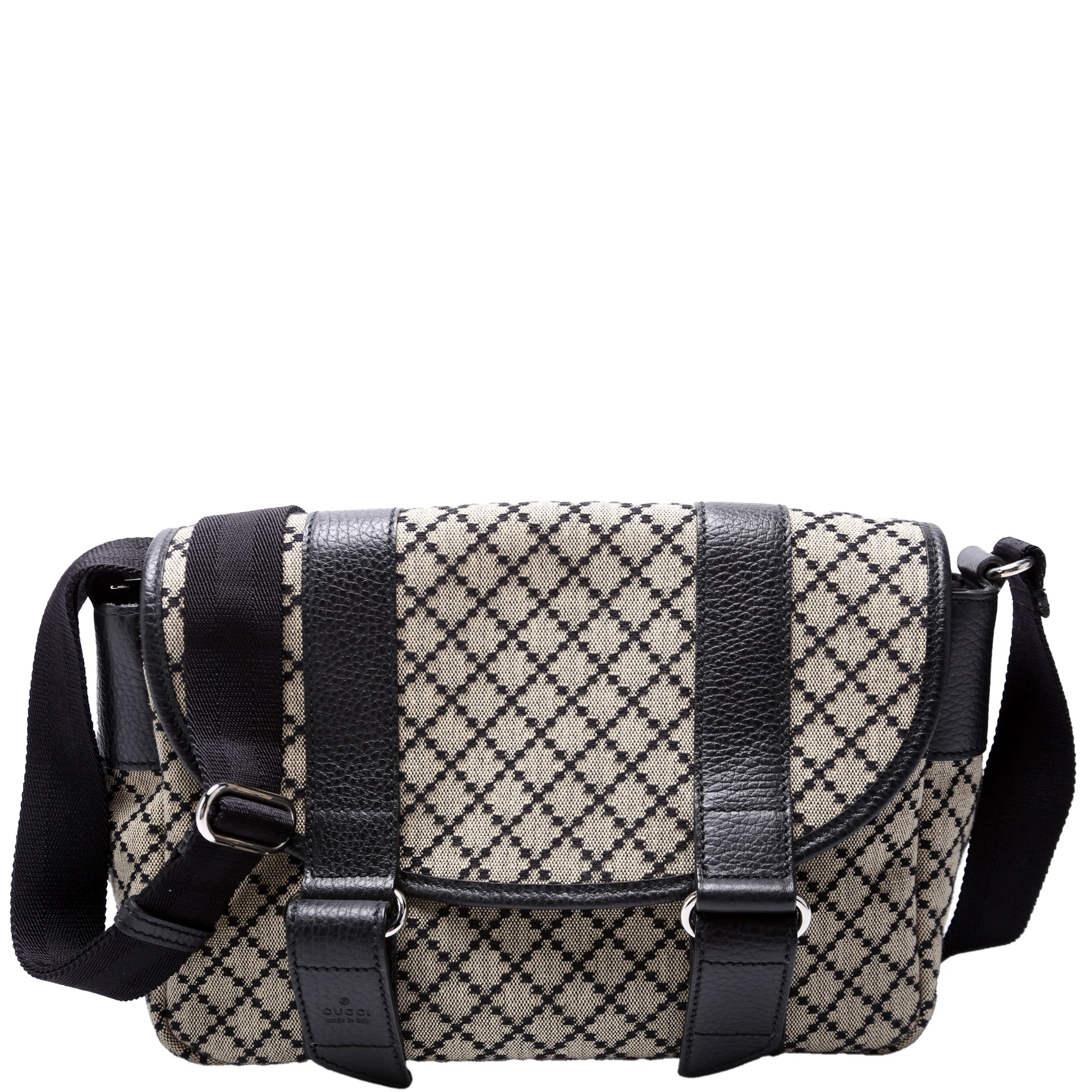 Gucci 374429 Diamante Canvas Double Buckle Flap Small Messenger Bag