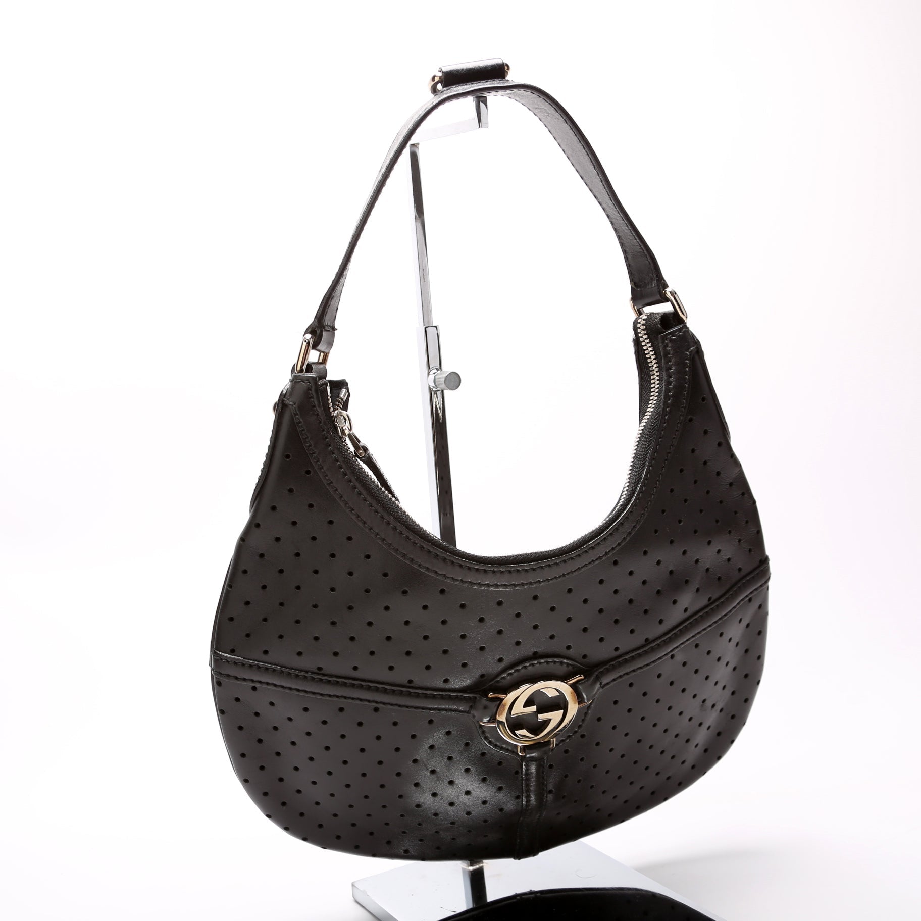Gucci 114869 Reins Hobo Perforated Leather Bag