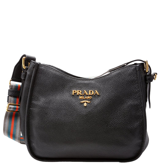 Prada Vitello Daino Hobo Black Bag