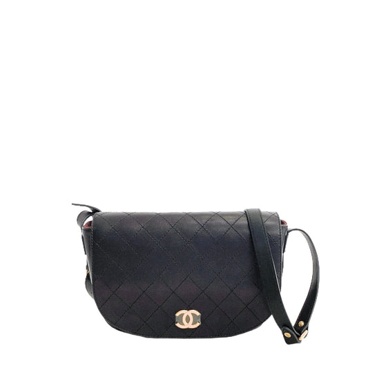 CHANEL CC BLACK SADDLE TYPE MESSENGER Handbag