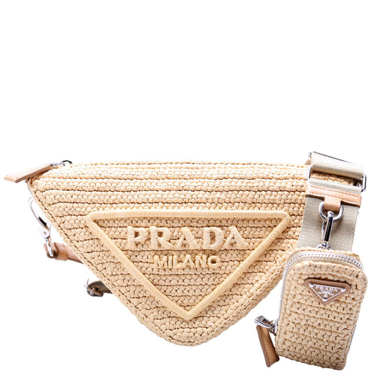 Prada Triangle Logo Raffia Tan Bag