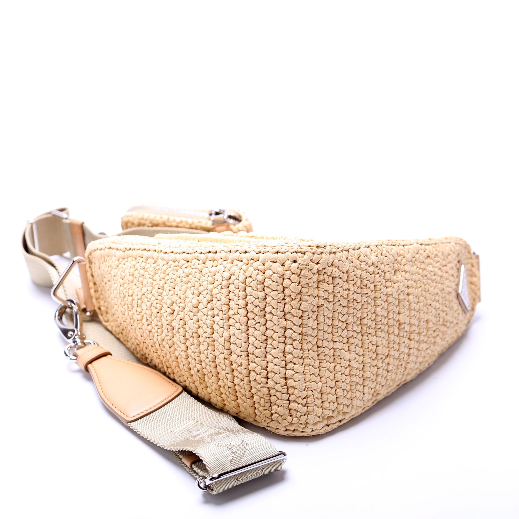 Prada Triangle Logo Raffia Tan Bag