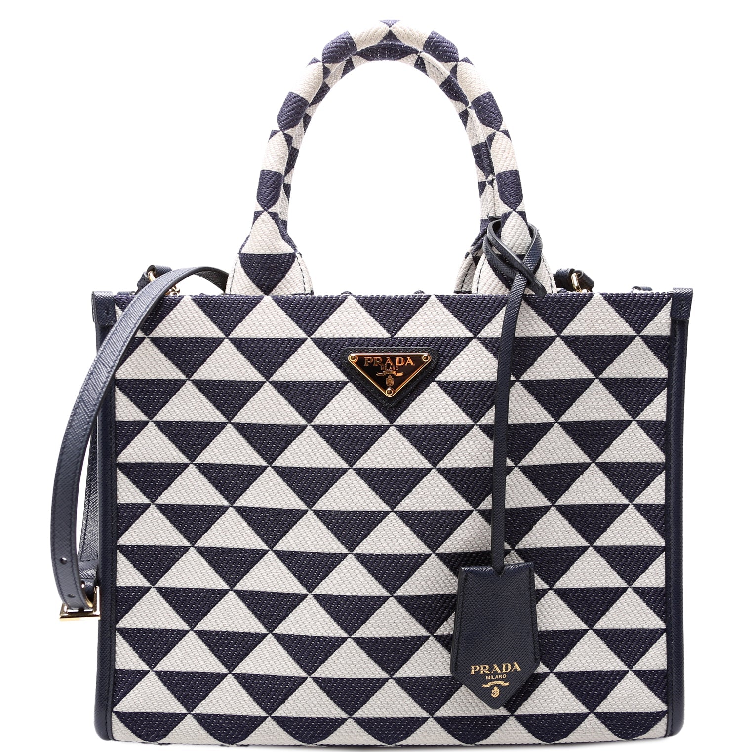 Prada 1BA354 Jacquard Triangle Canvas Symbole Small HandBlue Bag