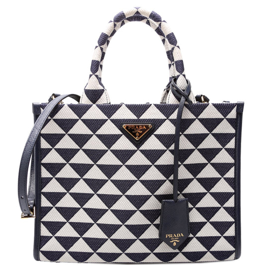 Prada 1BA354 Jacquard Triangle Canvas Symbole Small HandBlue Bag