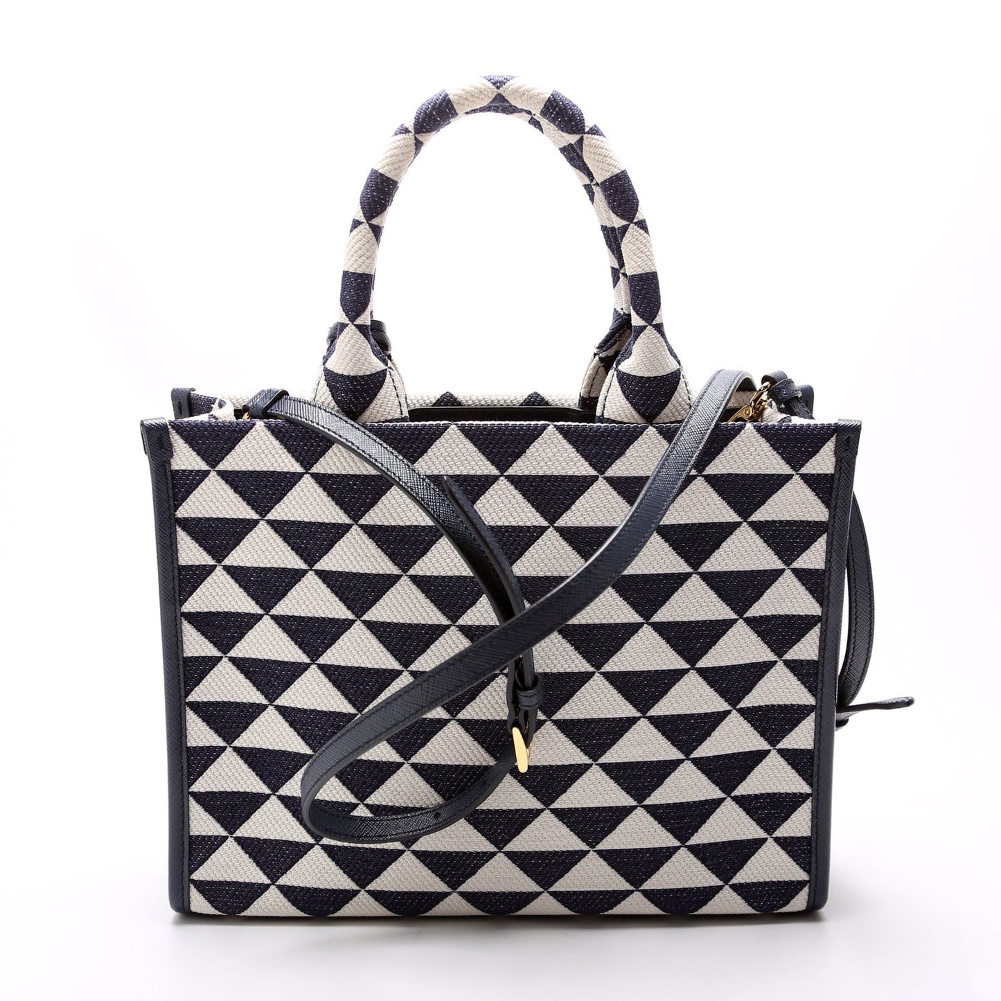 Prada 1BA354 Jacquard Triangle Canvas Symbole Small HandBlue Bag