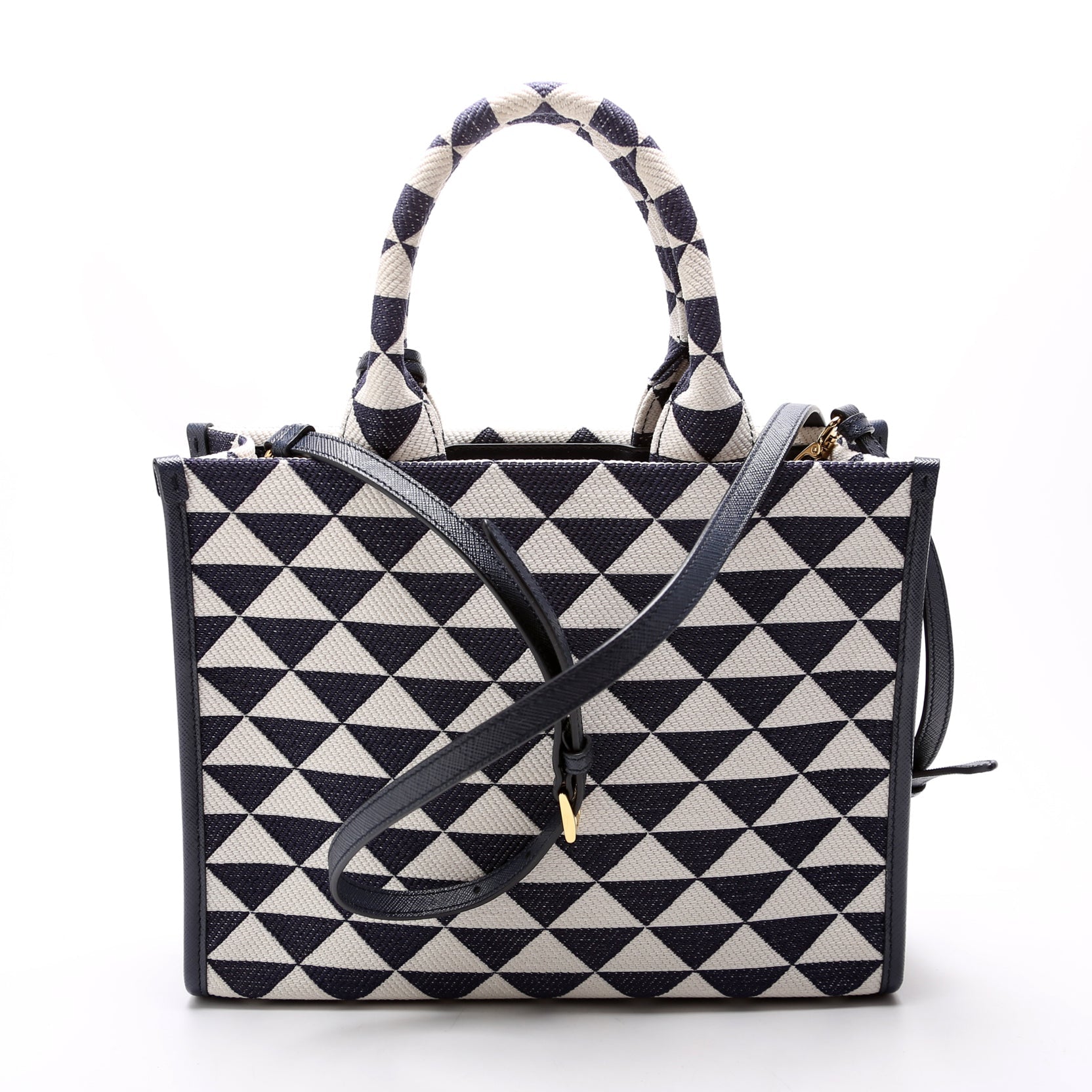 Prada 1BA354 Jacquard Triangle Canvas Symbole Small HandBlue Bag