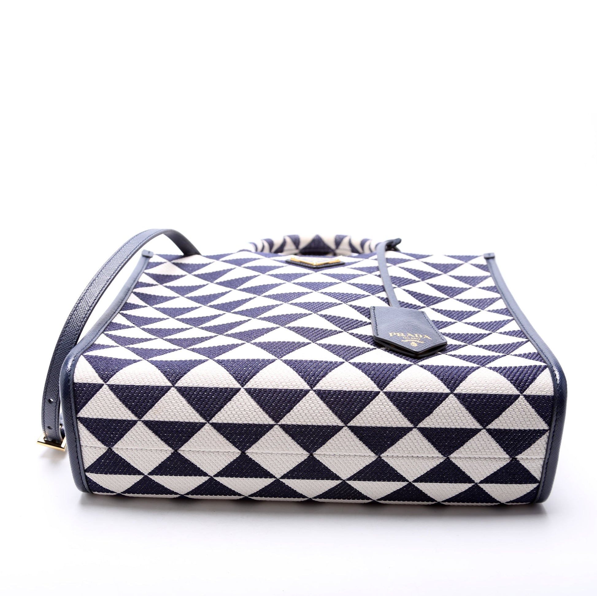 Prada 1BA354 Jacquard Triangle Canvas Symbole Small HandBlue Bag