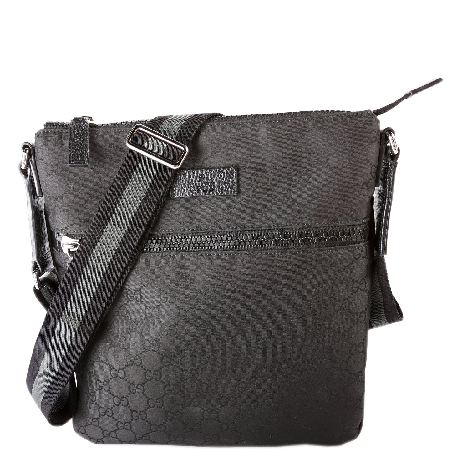 Gucci 449184 GG Nylon Small Flat Messenger Black Bag