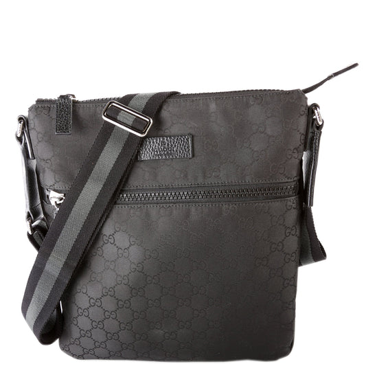 Gucci 449184 GG Nylon Small Flat Messenger Black Bag