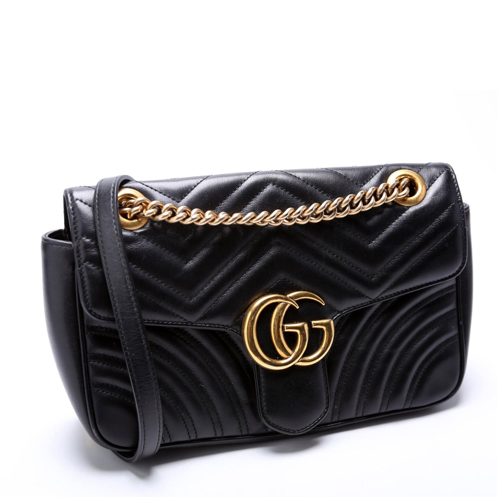 Gucci 443497 Marmont Leather Shoulder Small Flap Black Bag