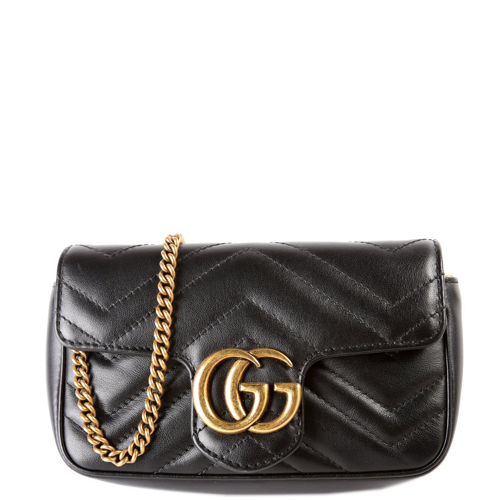 Gucci 476433 Marmont Leather Super Mini Flap Black Bag