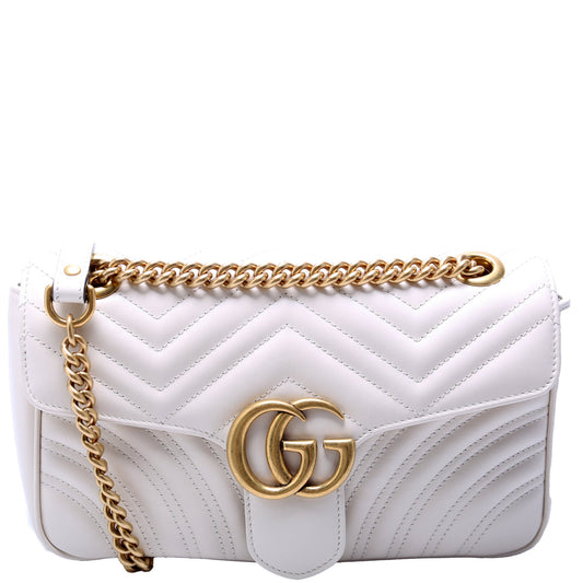 Gucci Marmont Leather Shoulder Small Flap 443497 White Bag