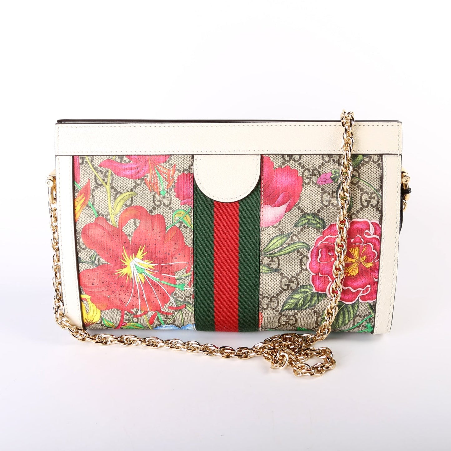 Gucci 503877 GG Supreme Flora Ophidia Small Chain White Bag