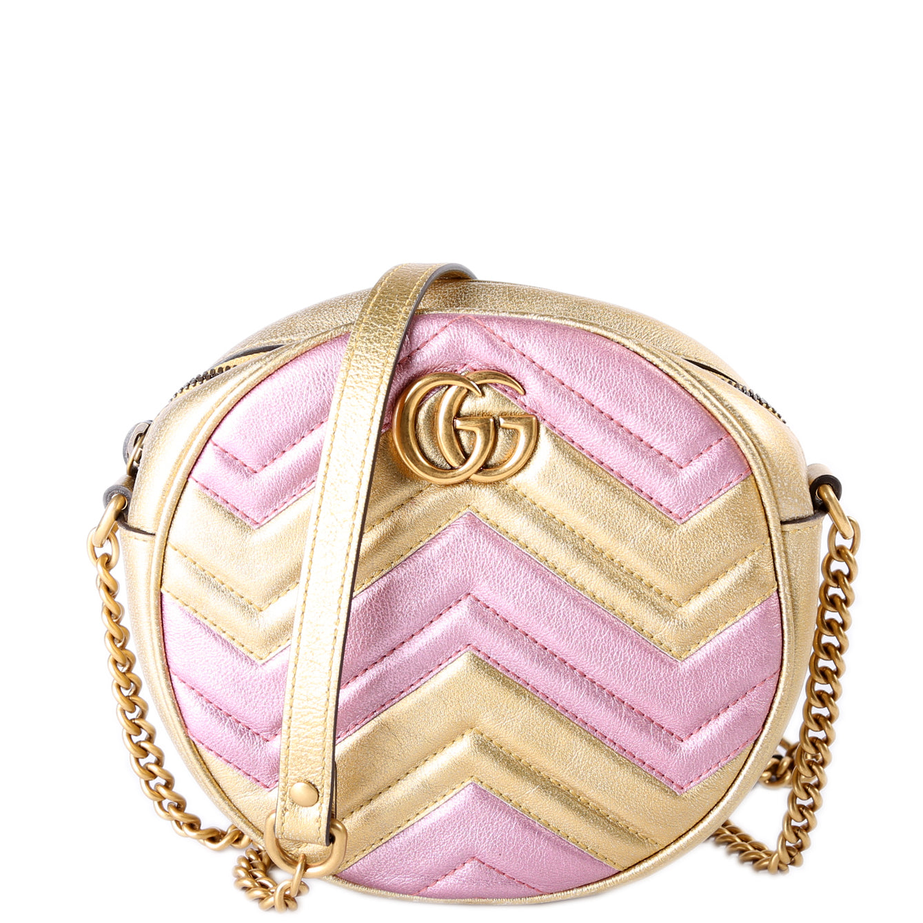 Gucci 550454 Marmont Mini Round Gold/Pink Bag