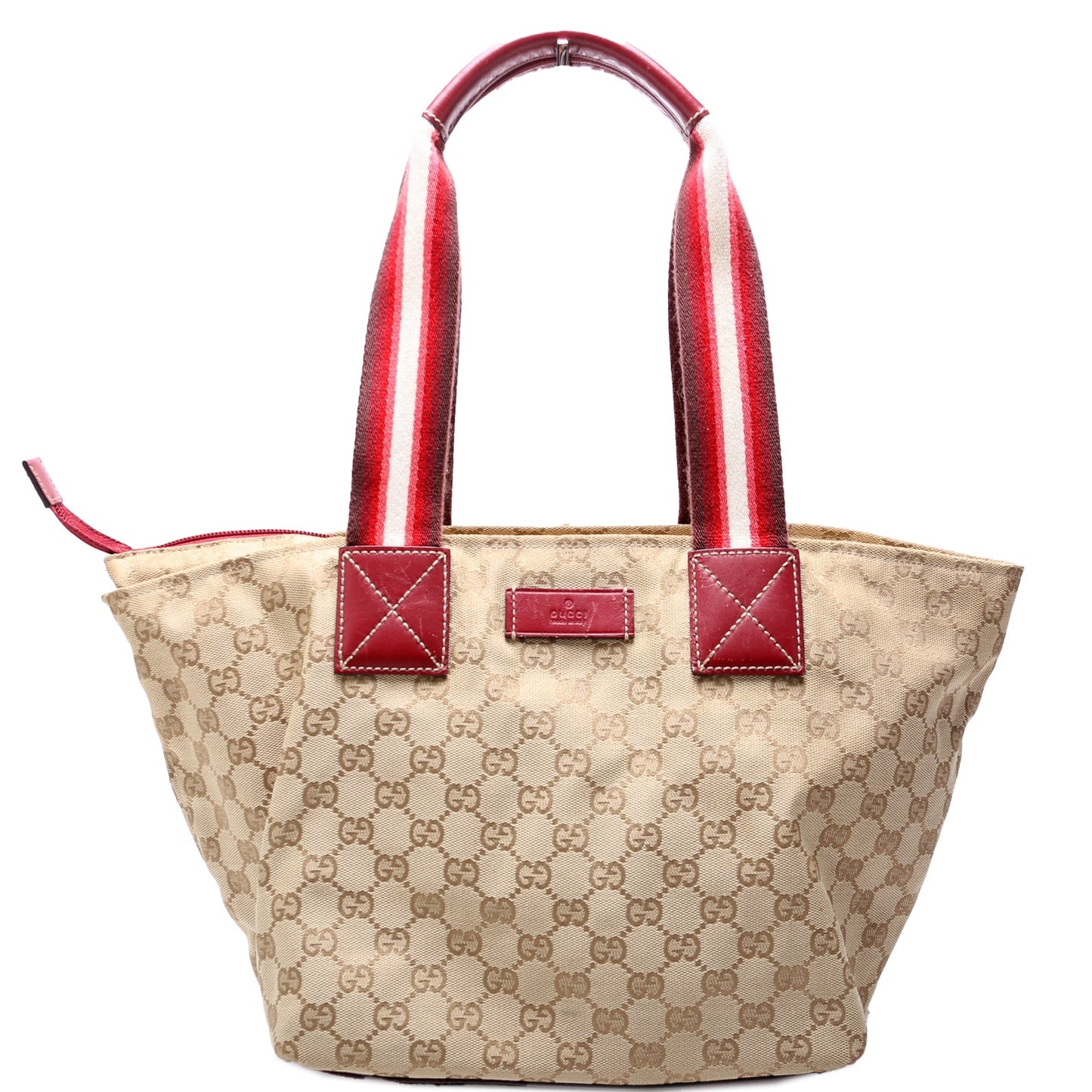 Gucci 131230 GG Canvas Web Bucket Tote Red Bag