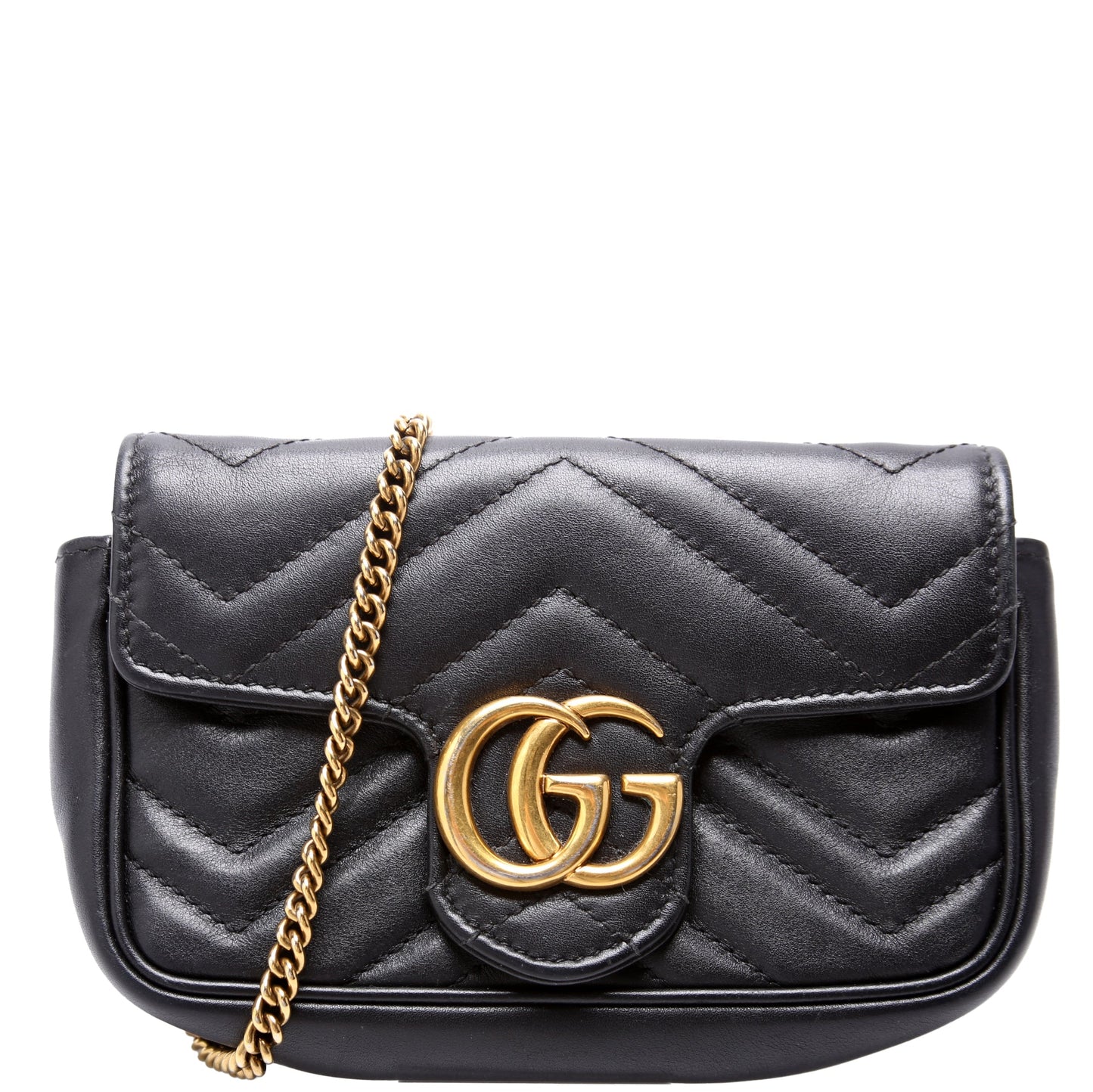 Gucci 476433 Marmont Leather Super Mini Flap Black Bag