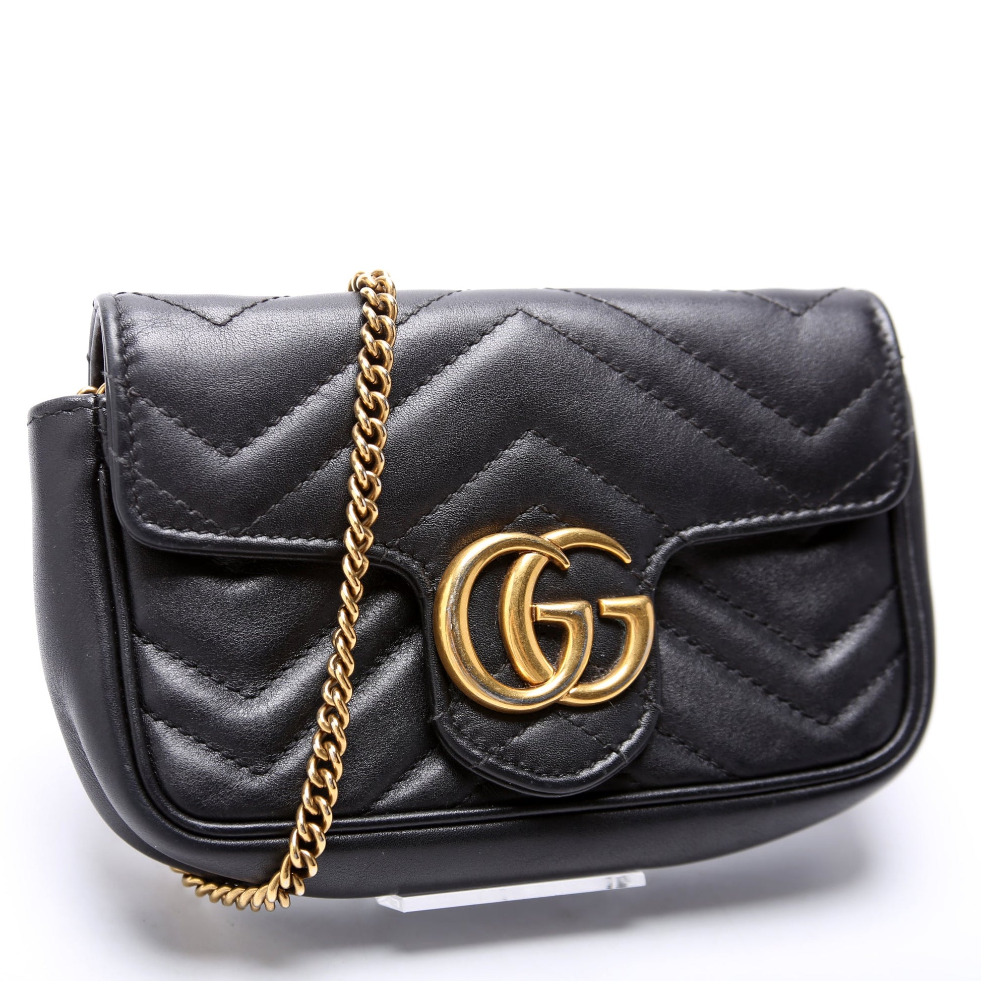 Gucci 476433 Marmont Leather Super Mini Flap Black Bag