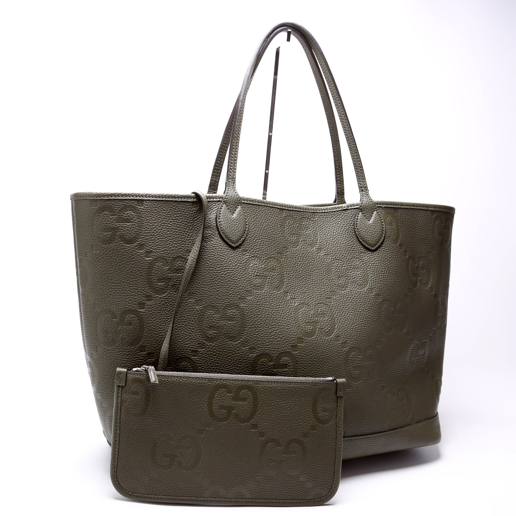 Gucci 726755 GG Embossed Tote W/Pouch Large Green Bag