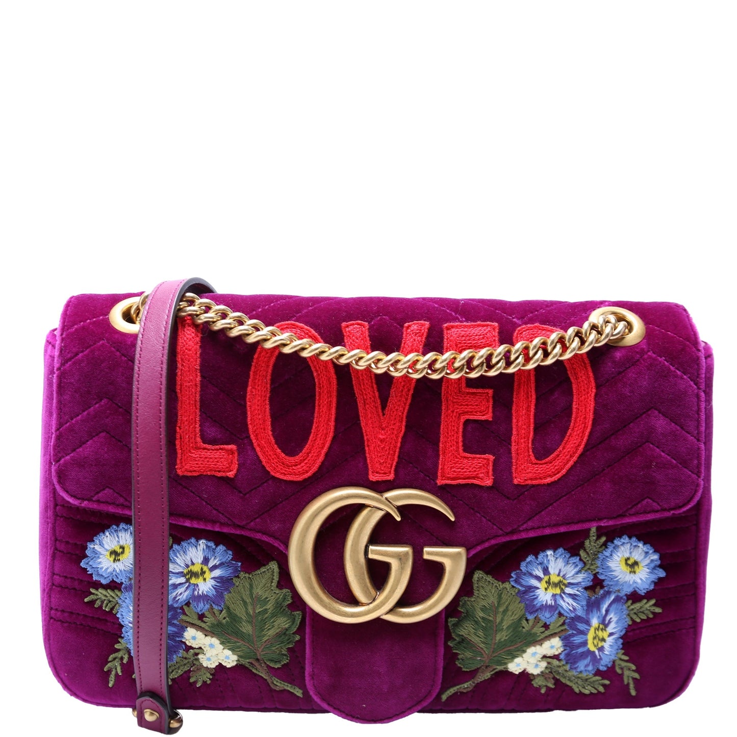 Gucci 443496 Marmont Velvet Loved Shoulder Medium Purple/Multicolor Bag