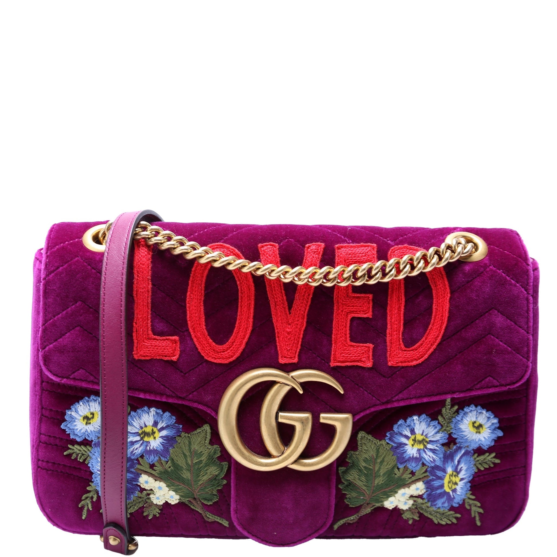 Gucci 443496 Marmont Velvet Loved Shoulder Medium Purple/Multicolor Bag