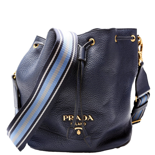 Prada 1BE018 Vitello Daino Bucket Blue Bag