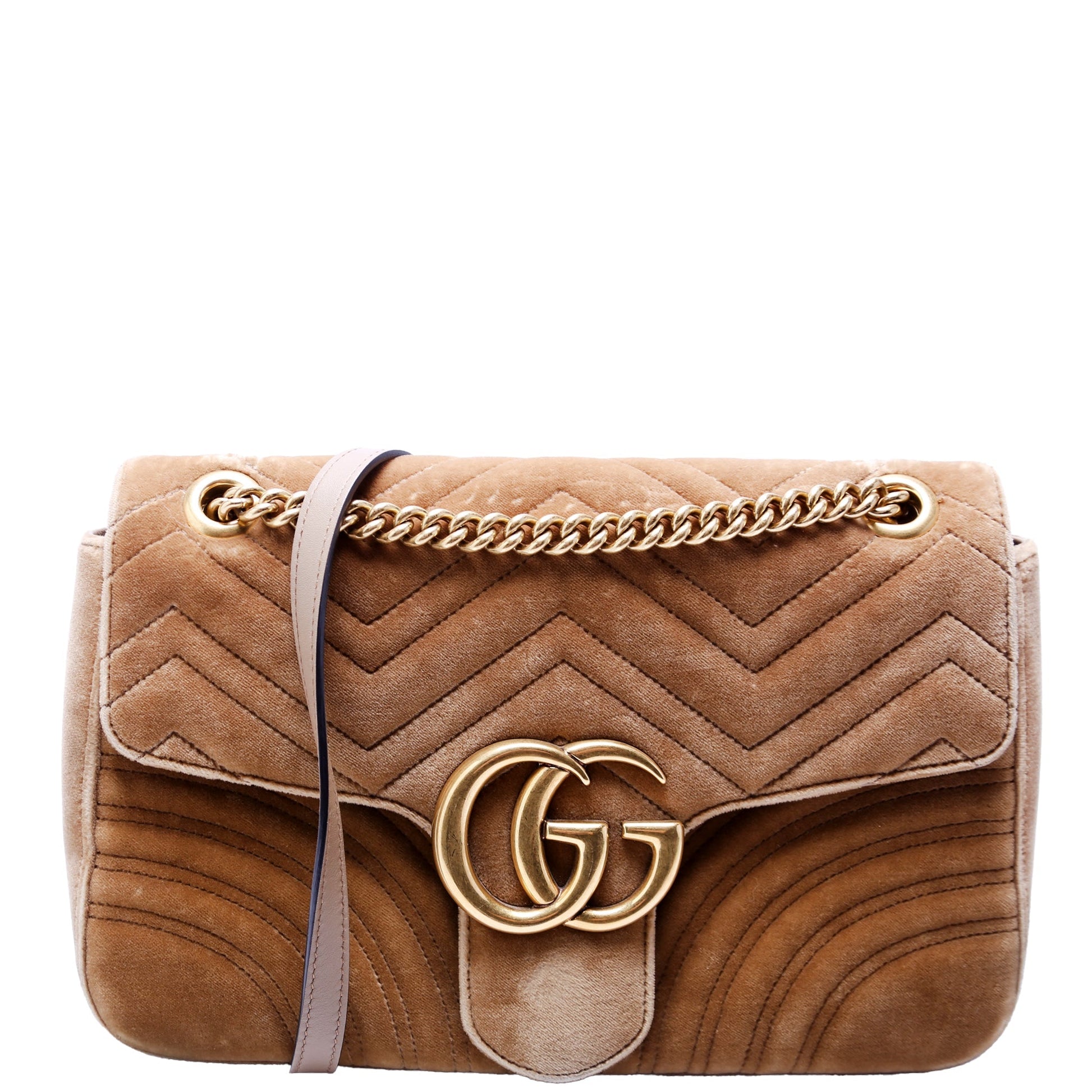 Gucci 443496 Marmont Velvet Shoulder Medium Gold Bag