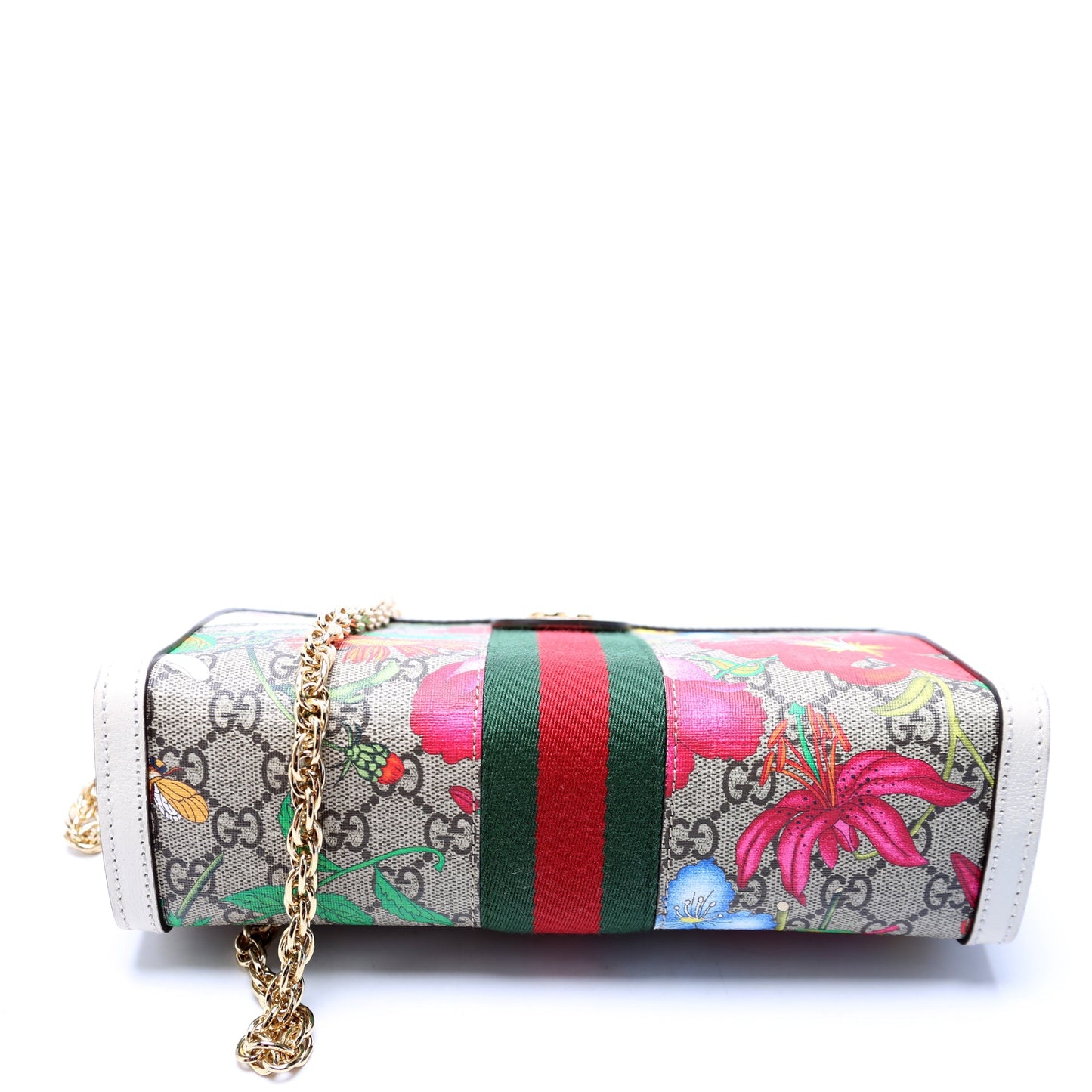 Gucci 503877 GG Supreme Flora Ophidia Small Chain White Bag