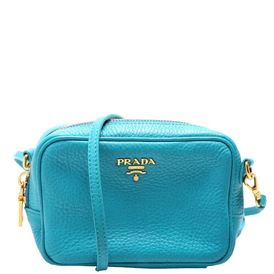 Prada Vitello Daino Mini Camera Blue Bag