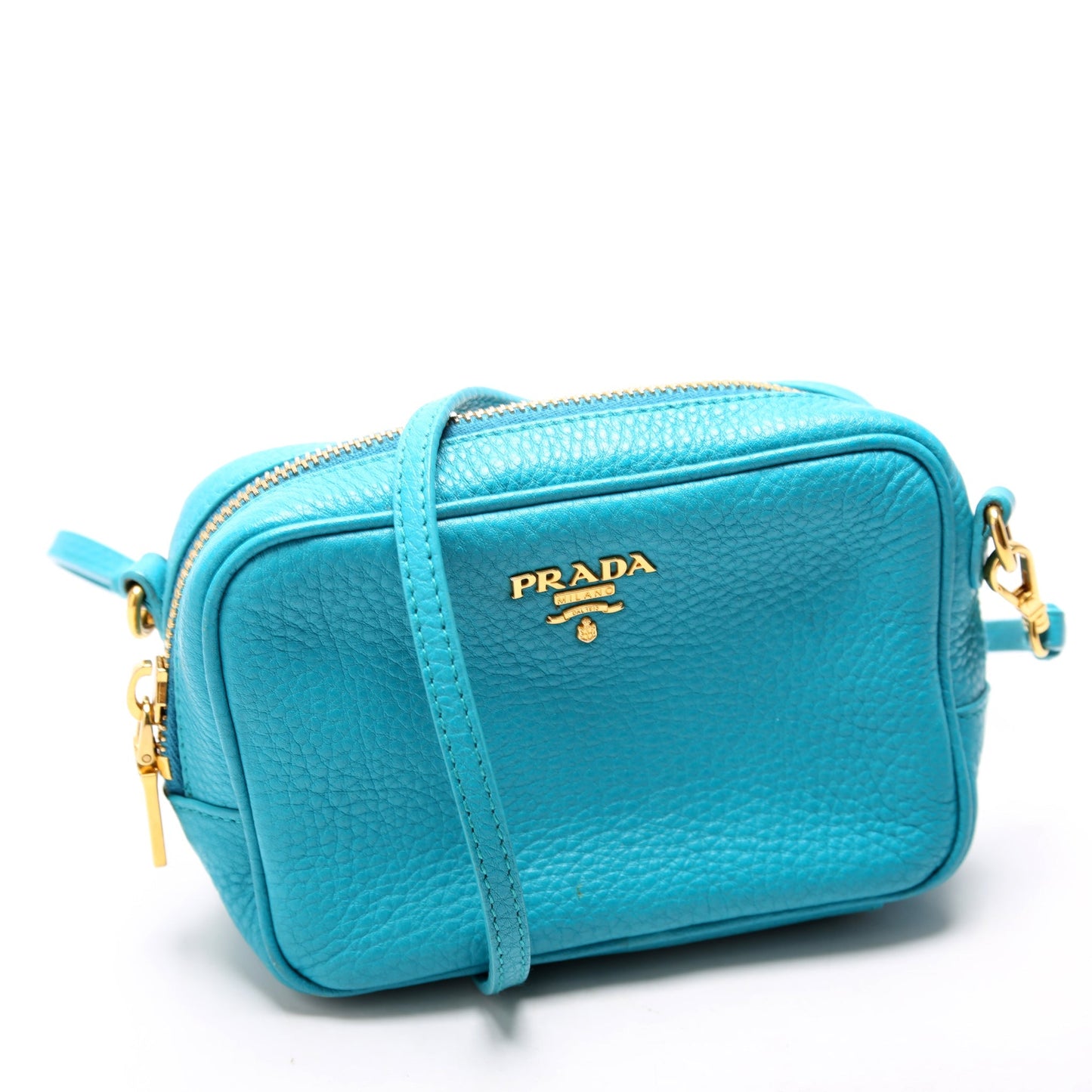 Prada Vitello Daino Mini Camera Blue Bag