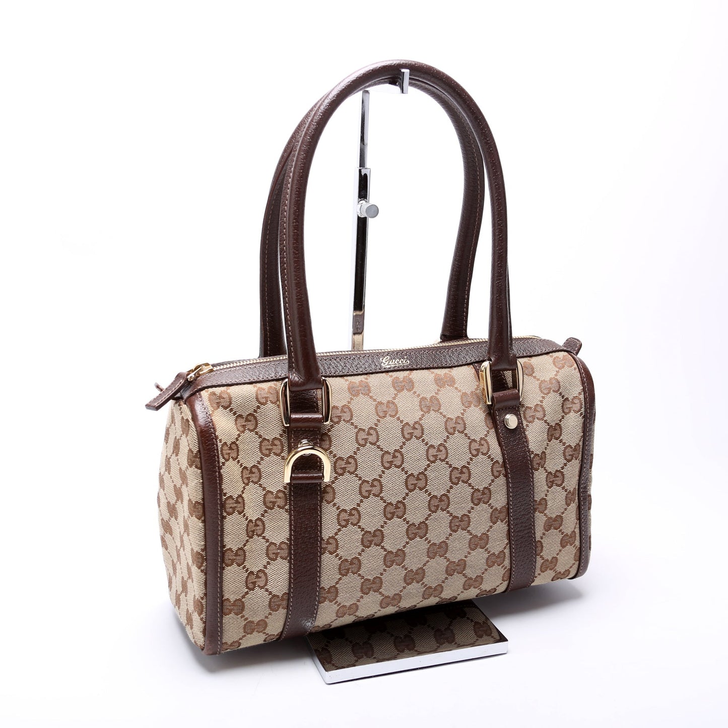 Gucci 130942 GG Canvas Small Abbey Boston Brown Bag