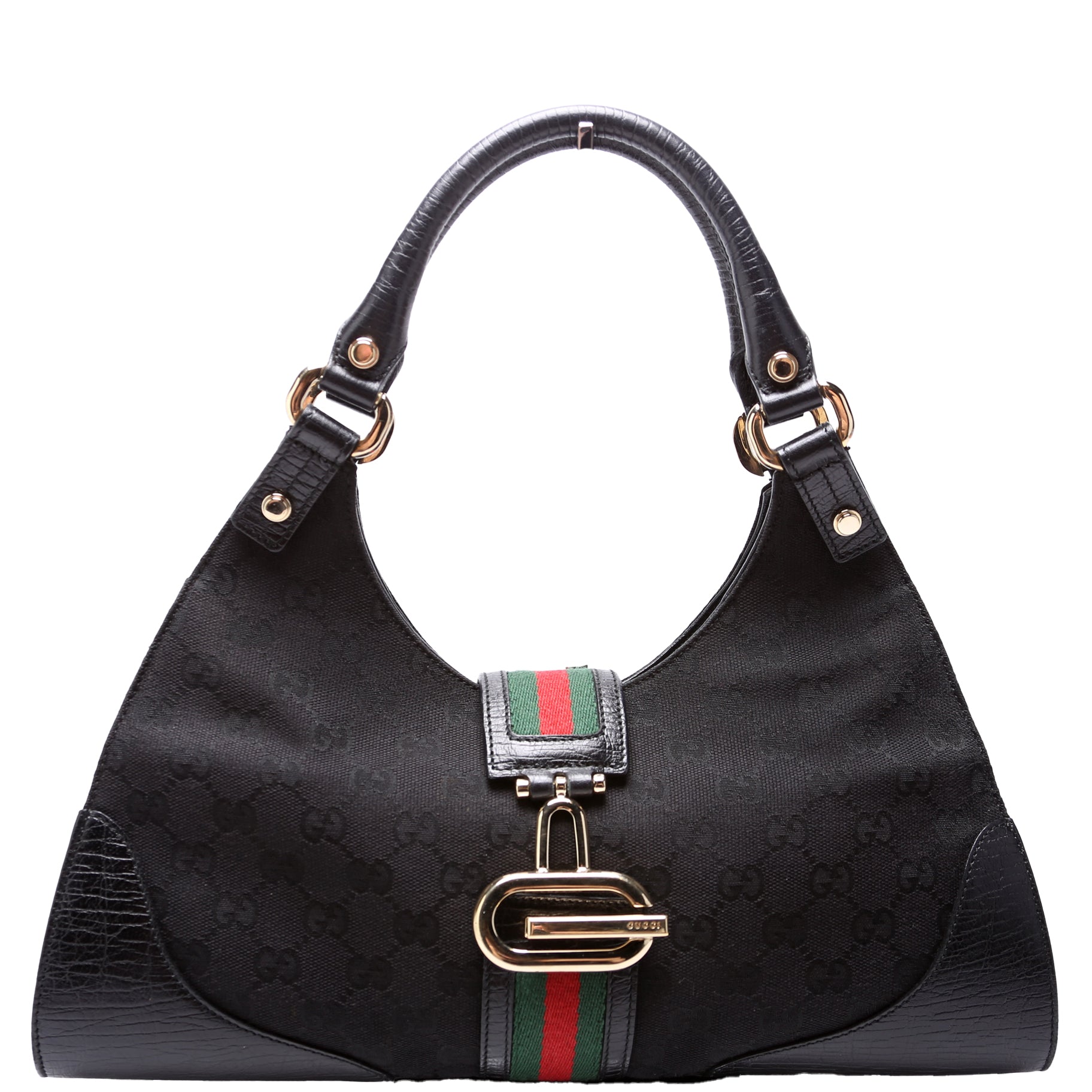 Gucci 130995 GG Canvas Web Junco Shoulder Black Bag