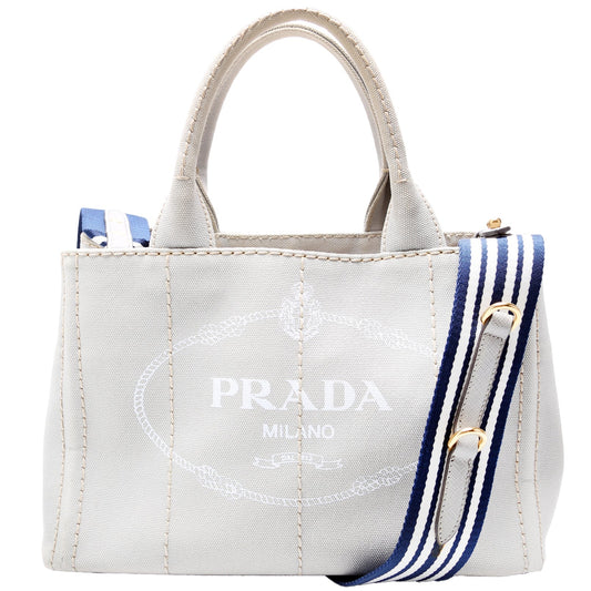 Prada Canapa Canvas Small Tote Grey Bag