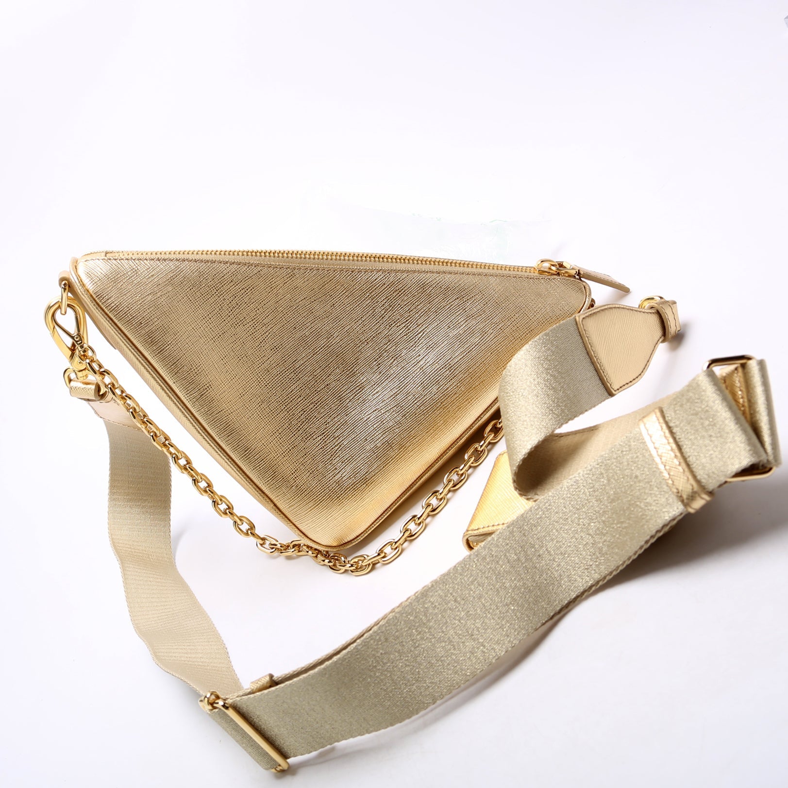Prada Saffiano Triangle Logo Mini Gold Bag