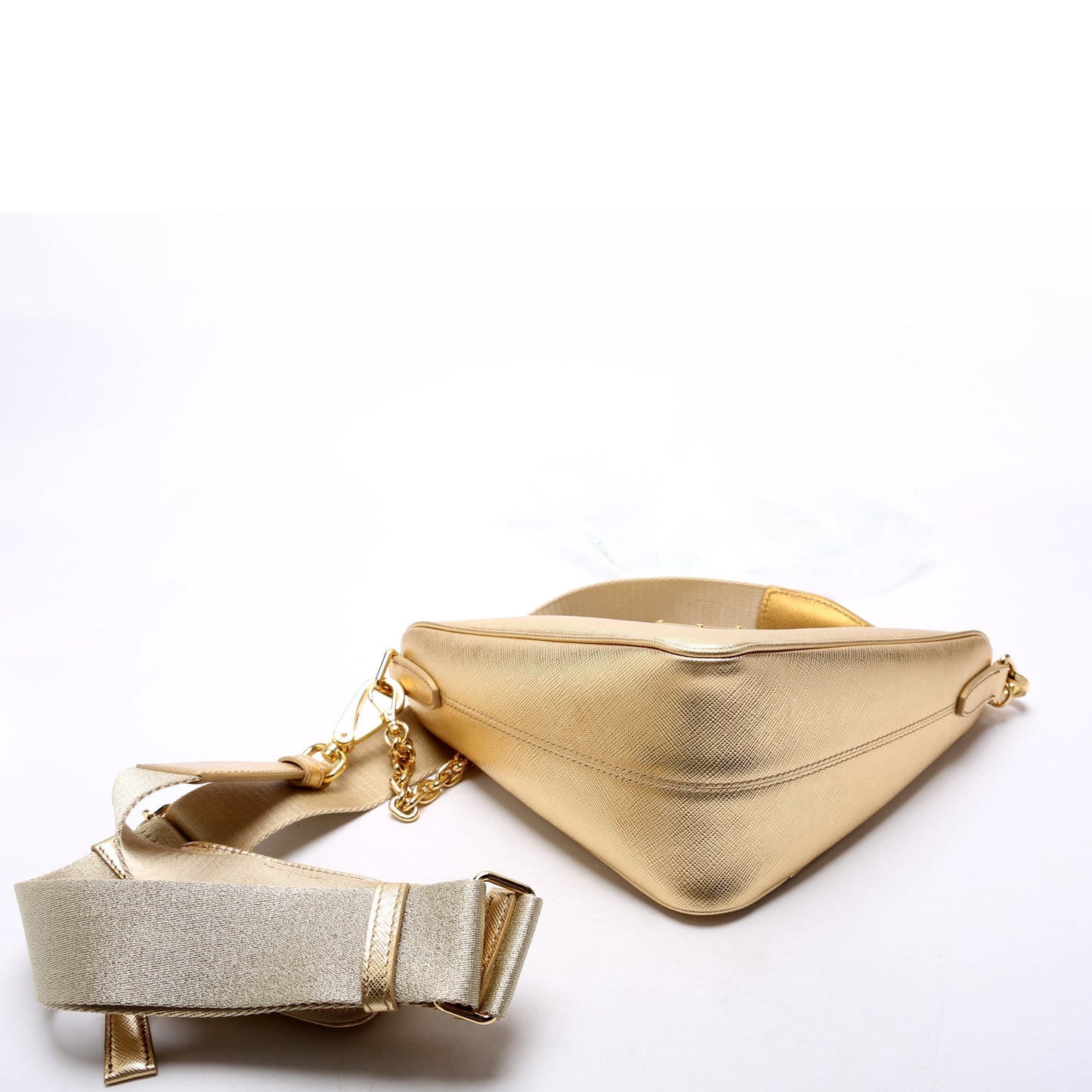 Prada Saffiano Triangle Logo Mini Gold Bag