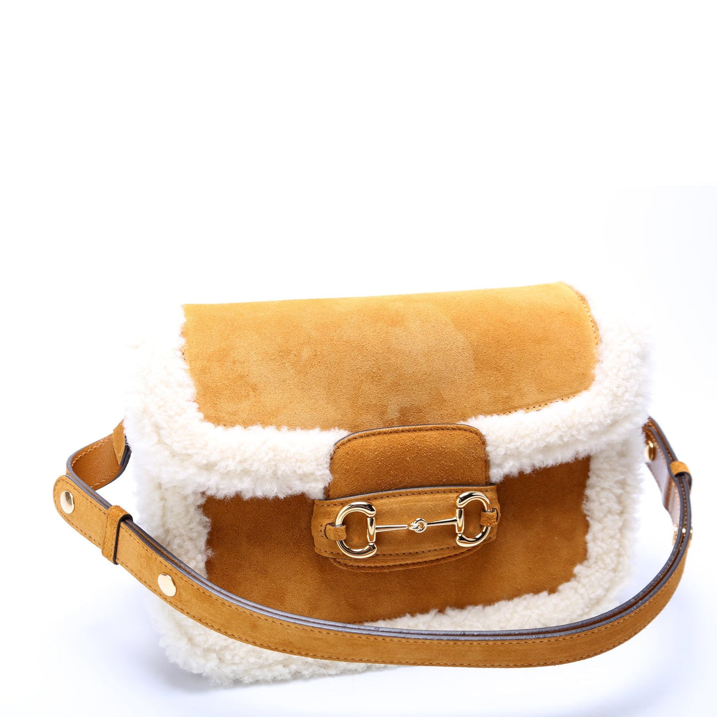 Gucci 602204 Horsebit 1955 Shearling/Suede Shoulder Bag