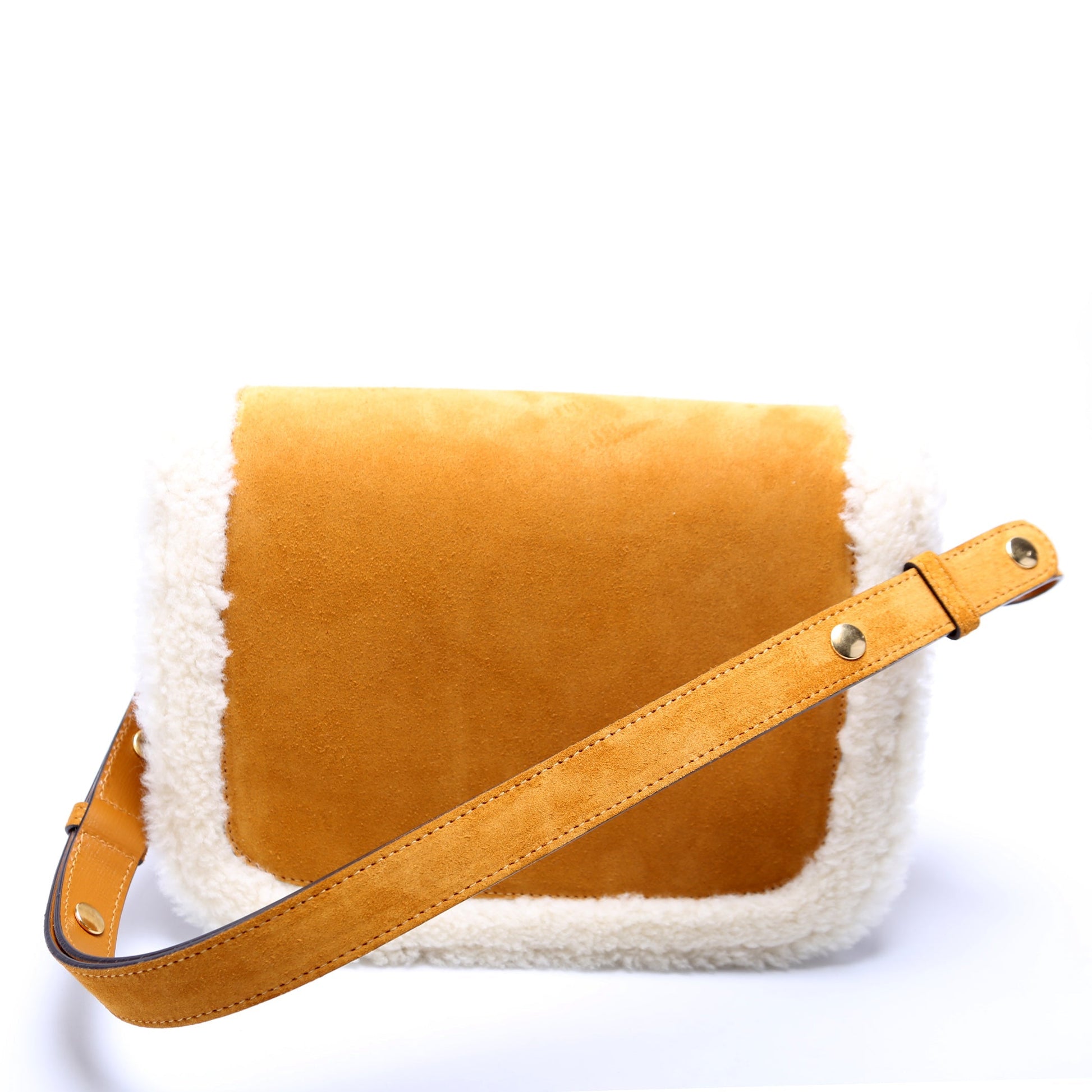 Gucci 602204 Horsebit 1955 Shearling/Suede Shoulder Bag