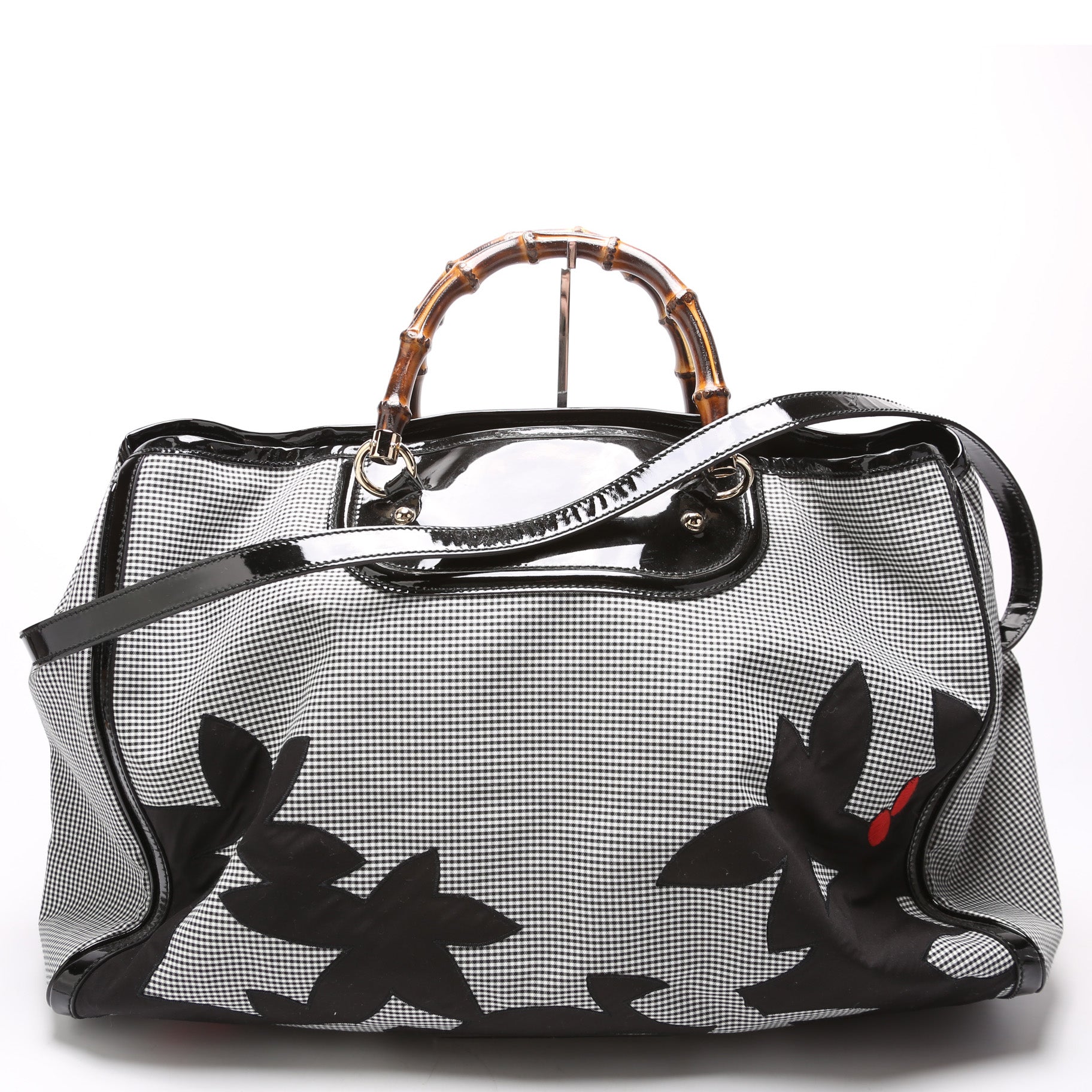 Gucci 191066 Bamboo Gingham Canvas Extra Large Shopper Tote Bag