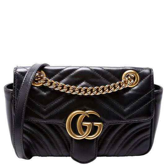 Gucci 446744 Marmont Leather Shoulder Flap Mini Black Bag