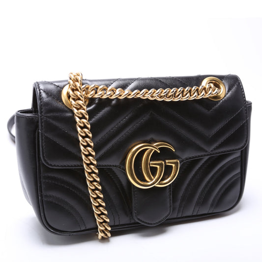 Gucci 446744 Marmont Leather Shoulder Mini Flap Black Bag